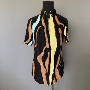NWT Jamie Sadock golf polo -size S quarter zip Crinkle Zebra Funky Statement